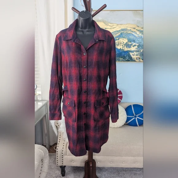 Vintage Pendleton Plaid 100% Virgin Wool Shirtdress Long Sleeve Made In USA XL - Picture 8 of 15